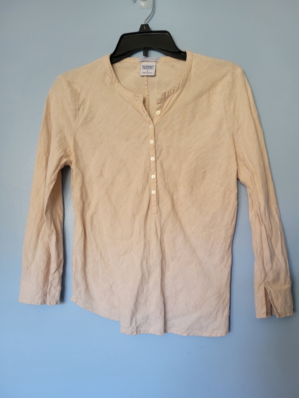Vntg Old Navy Outlet Linen Long-Sleeve Henley Top Size S Beige